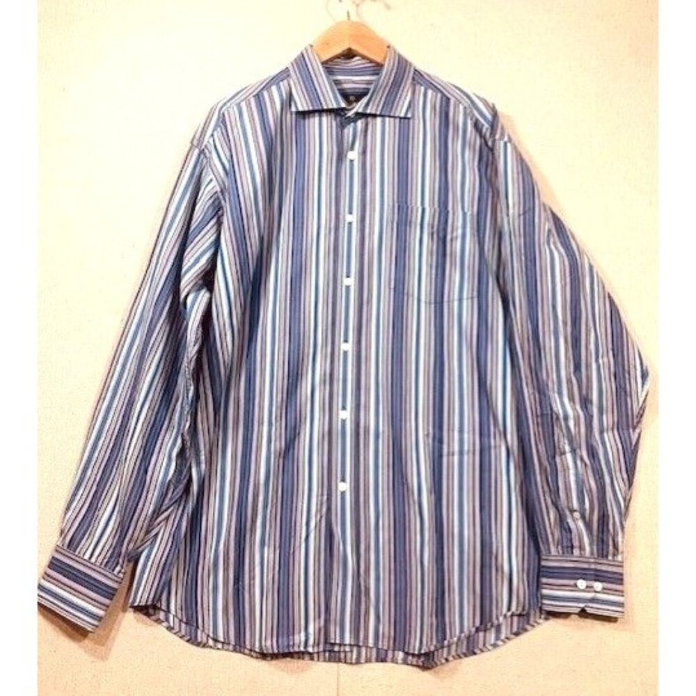 Bugatchi Uomo Men's XL Striped Button-Down Shirt Long Sleeve Blue/Purple‎